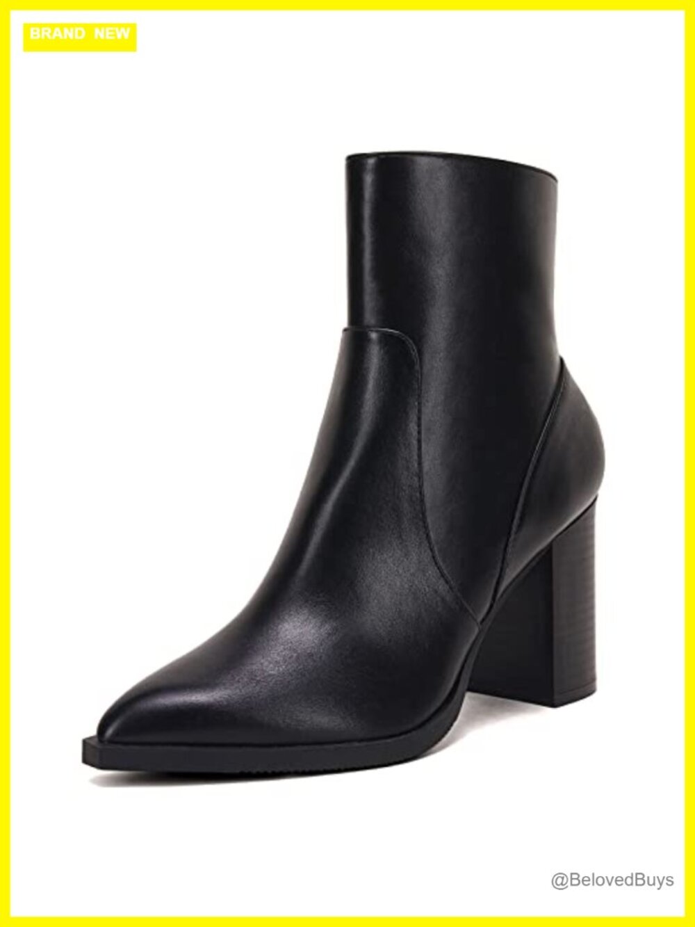 Women's Pointed Toe Ankle Boots Chunky Stacked Heel Side Zipper Faux Leather